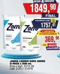 Maxiconsumo Zorro - jabon liquido ropa d-pack x 800 ml oferta