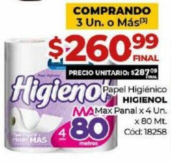 Diarco Higienol Papel Higiénico Max Panal x 4 Un. x 80 Mt. oferta