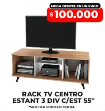 Rack tv centro estant 3 div c/est 55"