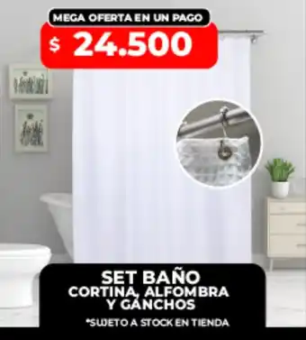 Set baño cortina alfombra y ganchos