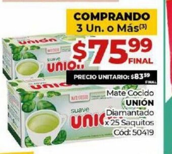 Diarco Unión Mate Cocido Diamantado x 25 Saquitos oferta