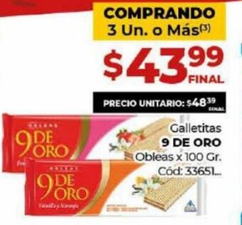 Diarco 9 De Oro Galletitas Obleas x 100 Gr. oferta