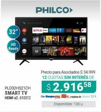 Cooperativa Obrera Philco Smart TV PLD32HIS21CH HDMI x 2 610312 oferta