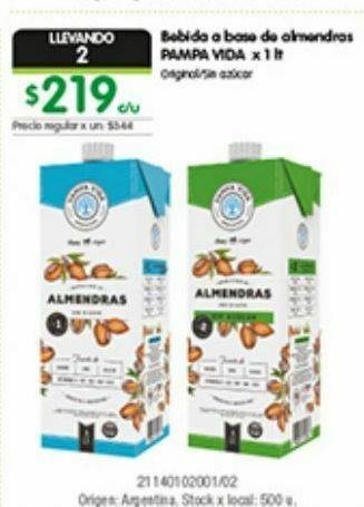 Jumbo Bebida a base de almendras pampa vida x 1l oferta