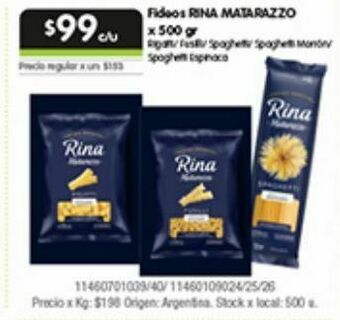 Jumbo Fideos rina matarazzo x 500g oferta