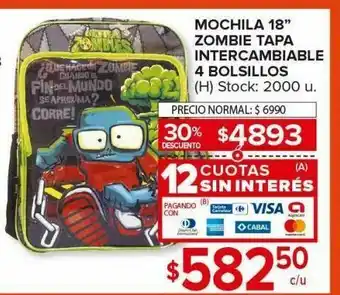 Mochila 18" zombie tapa intercambiable
