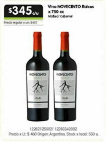 Jumbo Vino novecento raices 750cc oferta