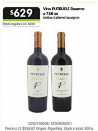 Jumbo Vino putruele reserva 750cc oferta