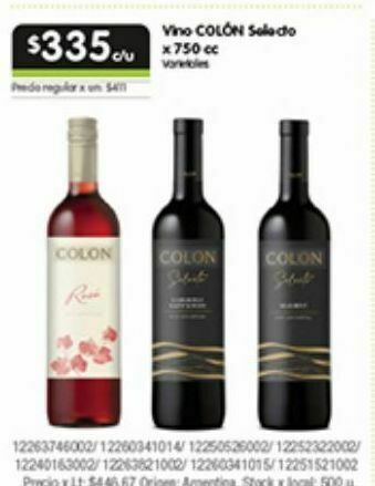 Jumbo Vino colón selecto 750cc oferta