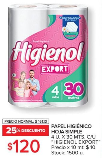 Carrefour Market Higienol Export Papel Higiénico Hoja Simple 4 U x 30 Mts. C/U oferta