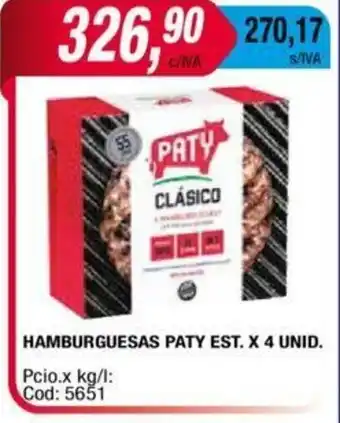 Maxiconsumo Hamburguesas Paty Est. 4 unid` oferta