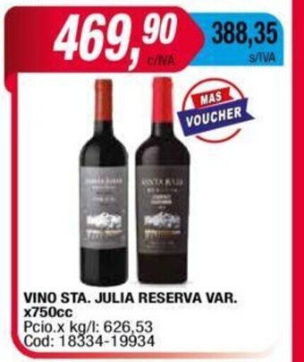 Maxiconsumo Vino Sta. Julia Reserva Var x 750cc oferta