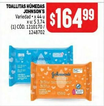 Makro Toallitas húmedas johnson's 44u oferta