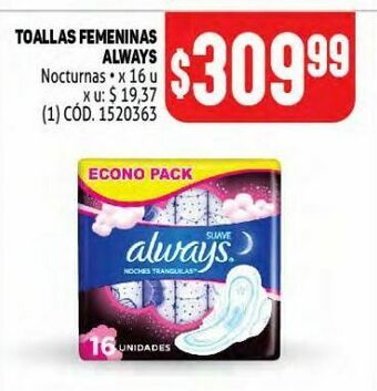 Makro Toallas femeninas always 16u oferta