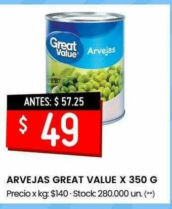 Changomas Arvejas Great Value oferta