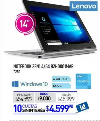 La Anonima Lenovo Notebook 2en1 4 64 82h0001mar oferta