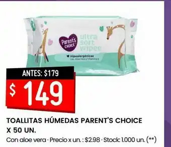 Changomas Toallitas húmedas parent’s choice x 50 un oferta