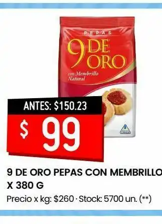 Changomas 9 de oro pepas con membrillo x 380 g oferta