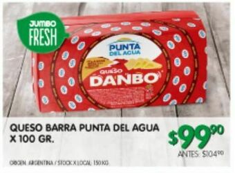 Jumbo Queso barra punta del agua 100g oferta