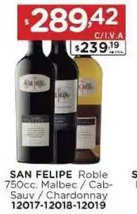 Hipermay San Felipe Roble Malbec / Cab-sauv / Chardonnay 750cc oferta