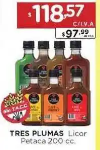 Hipermay Tres Plumas Licor Petaca 200cc. oferta