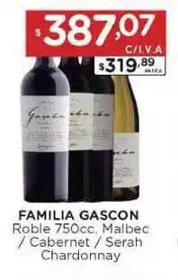 Hipermay Familia Gascon Roble Malbec / Cabernet / Serah Chardonnay 750cc oferta