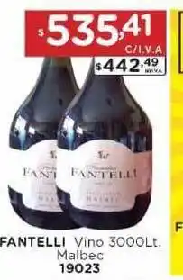 Hipermay Fantelli Vino Malbec 3000lt. oferta