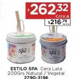 Hipermay Estilo Spa Cera Lata Natural / Vegetal 200grs oferta