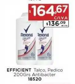 Hipermay Rexona Efficient Talco. Pedico Antibacter 200grs oferta