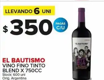 Carrefour Maxi Vino fino tinto el bautismo 750cc oferta