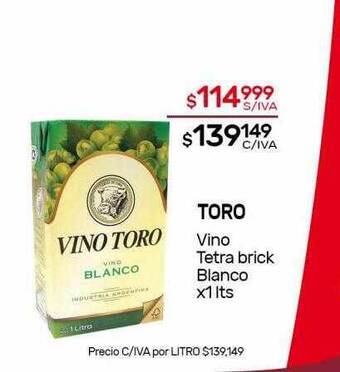 Nini Mayorista Toro Vino Tetra Brick Blanco oferta