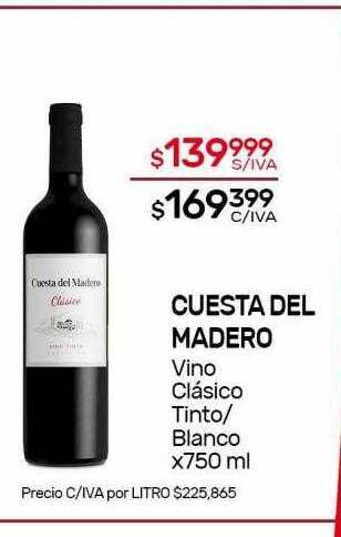 Nini Mayorista Cuesta Del Madero Vino Clásico Tinto Blanco oferta