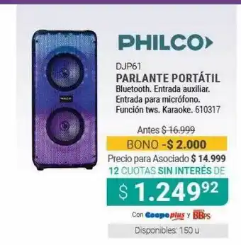 Cooperativa Obrera Philco Djp61 Parlante Portátil oferta