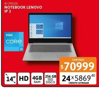 Cetrogar Notebook lenovo ip 3 14iml05 i3 4gb-256gbssd oferta