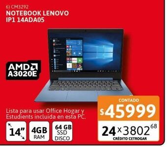 Cetrogar Notebook lenovo ip1 14ada05 3020e 4g 64g 10s oferta