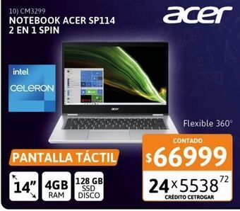 Cetrogar Notebook acer sp114 2 en 1 spin 4 gb 128ssd nx.abfal.001 oferta