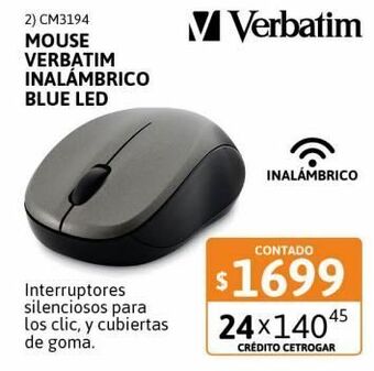 Cetrogar Mouse verbatim inalã¡mbrico blue led grafito oferta