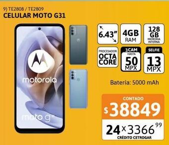 Cetrogar Celular motorola g31 6,43" 4/128 13mp gris oferta