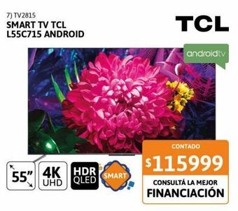 Cetrogar Smart tv qled 55" tcl l55c715 4k uhd android oferta