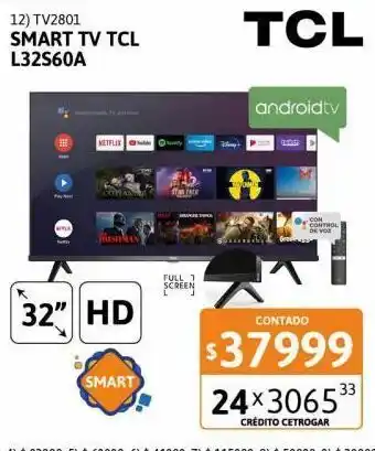 Cetrogar Smart tv 32" tcl l32s60a hd android oferta