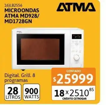Cetrogar Microondas atma 28 litros digital con grill md928g oferta
