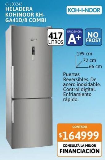 Cetrogar Heladera koh-i-noor khga41d/8 417 litros acero combi no frost duocooling oferta