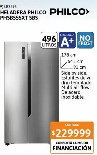 Cetrogar Heladera philco phsb555xt sbs inoxidable 496 litros oferta