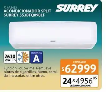 Cetrogar Aire acondicionado split surrey 2500w frã­o calor 553bfq0901f oferta
