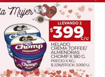 Supermercados DIA Helado Crema Toffee Almendras Chomp oferta