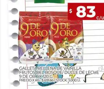 Supermercados DIA Galleta Rellena De Vainilla Frutos Del Bosque Dulce De Leche 9 De Oro oferta