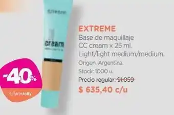 Farmacity Extreme base de maquillaje cc cream x 25 ml. light/light medium/medium. oferta