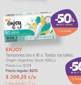 Farmacity Enjoy tampones bio x 16 u. todos los talles oferta