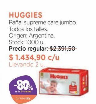 Farmacity Huggies pañal supreme care jumbo. todos los talles oferta
