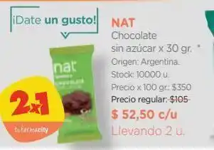 Farmacity Nat chocolate sin azúcar x 30 g oferta
